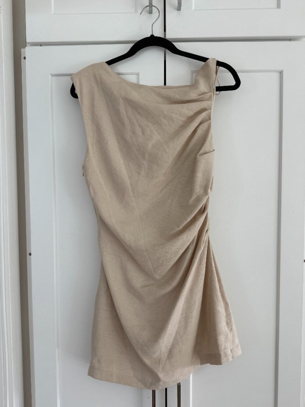 Bobbles & Lace - Tan Off the Shoulder Mini Dress (M)